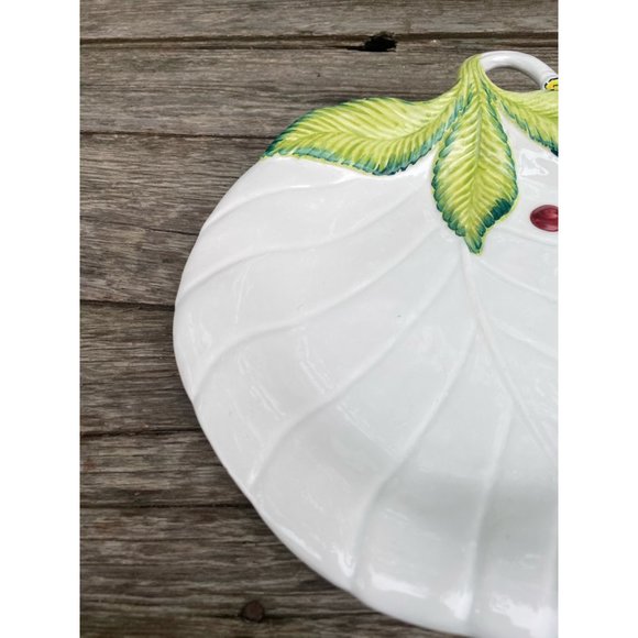 Vintage Italy Ceramic Serving Plate Leaf Shape & Cherries - Picture 5 of 12
